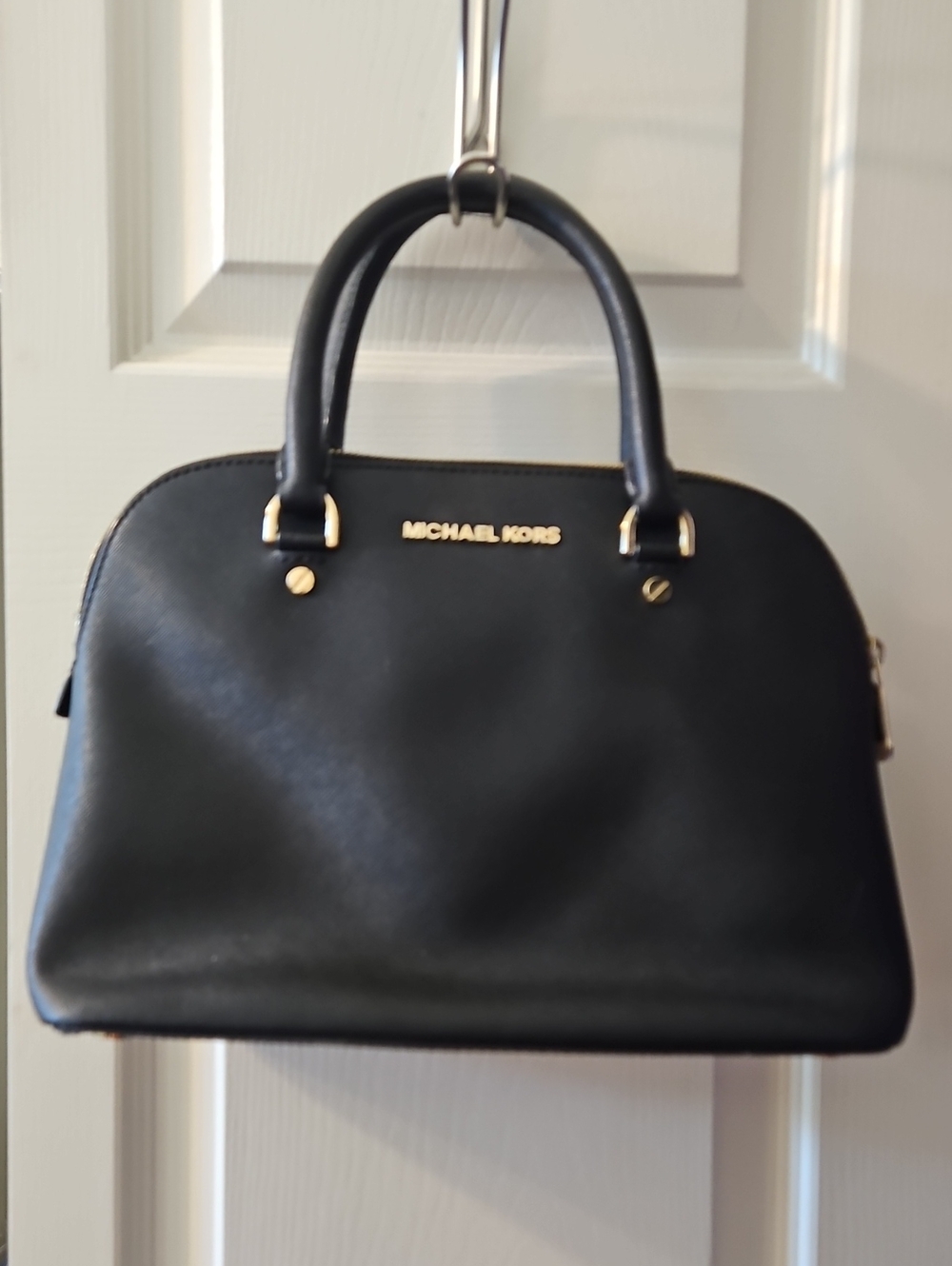 Michael Kors Black Dome Satchel with Gold Hardware
